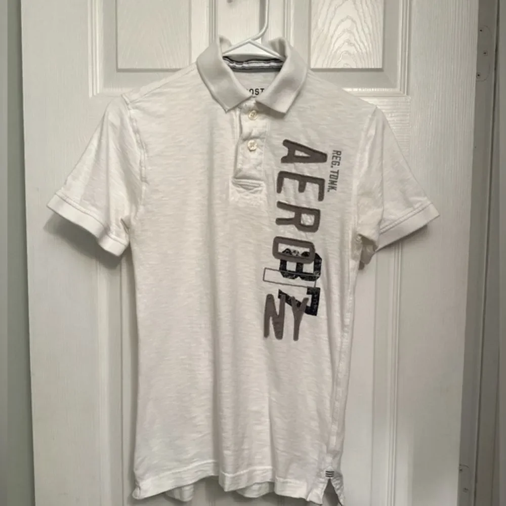 AEROPOSTALE Boys Young Men’s Off White and Gray Short Sleeve Polo Shirt Size XS